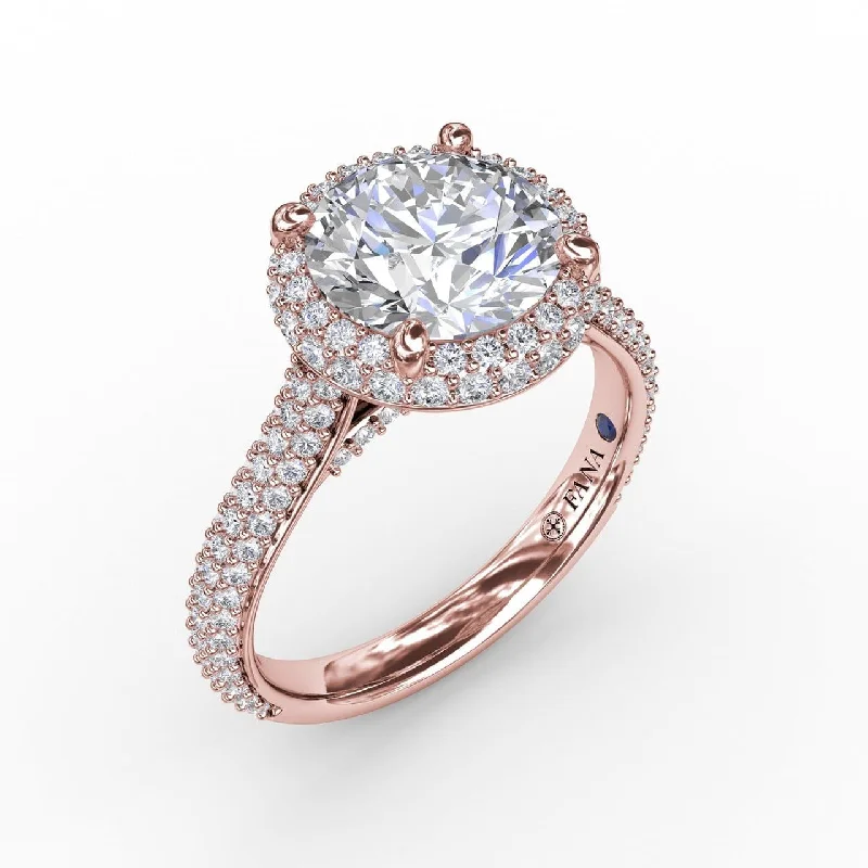 Seamless Pavé Diamond Double Halo Engagement Ring