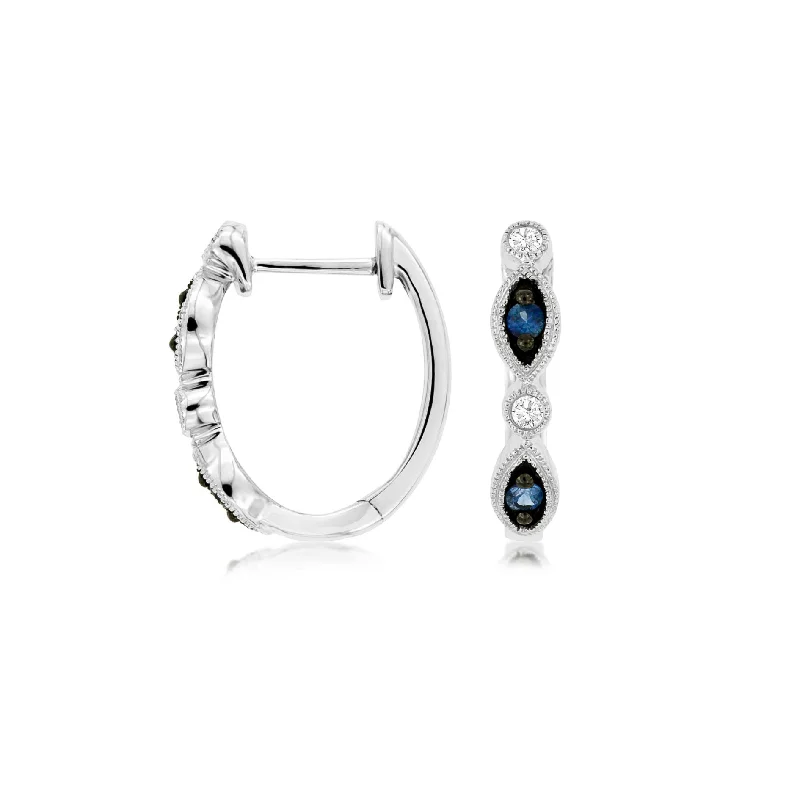 Sapphire & Diamond Marquise Milgrain Hoops