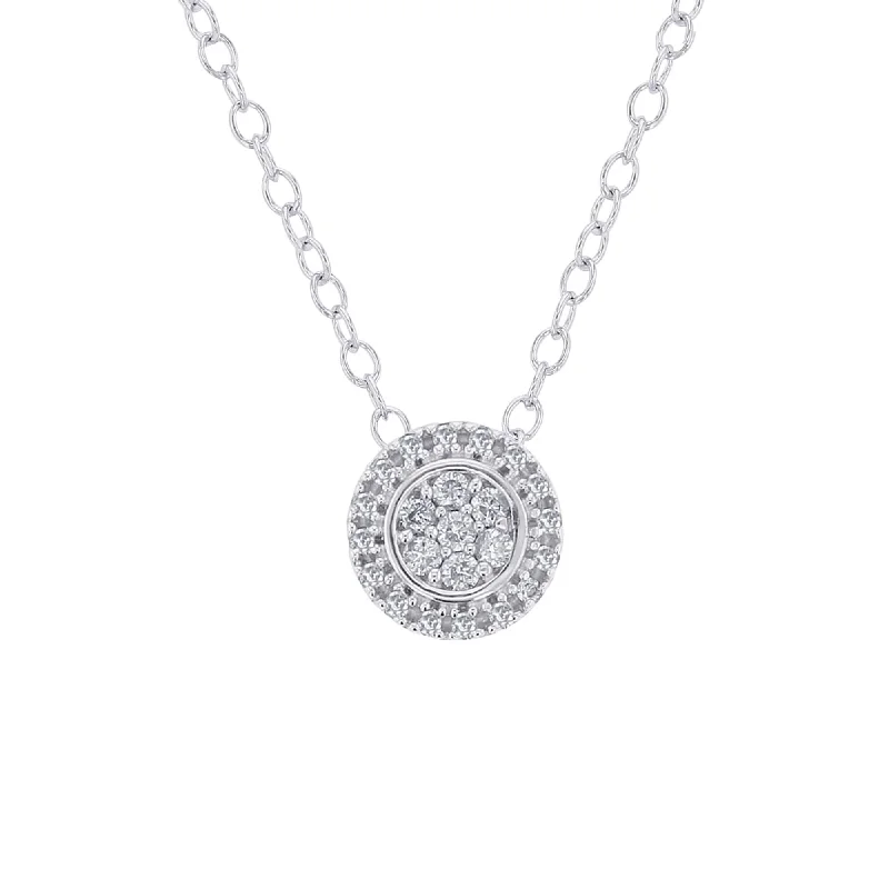 Silver Round Halo Diamond Slide Necklace