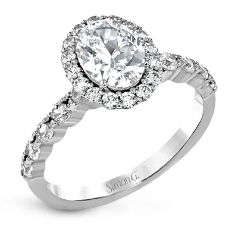 Simon G. 18k Oval-Cut Halo Engagement Ring with Diamonds