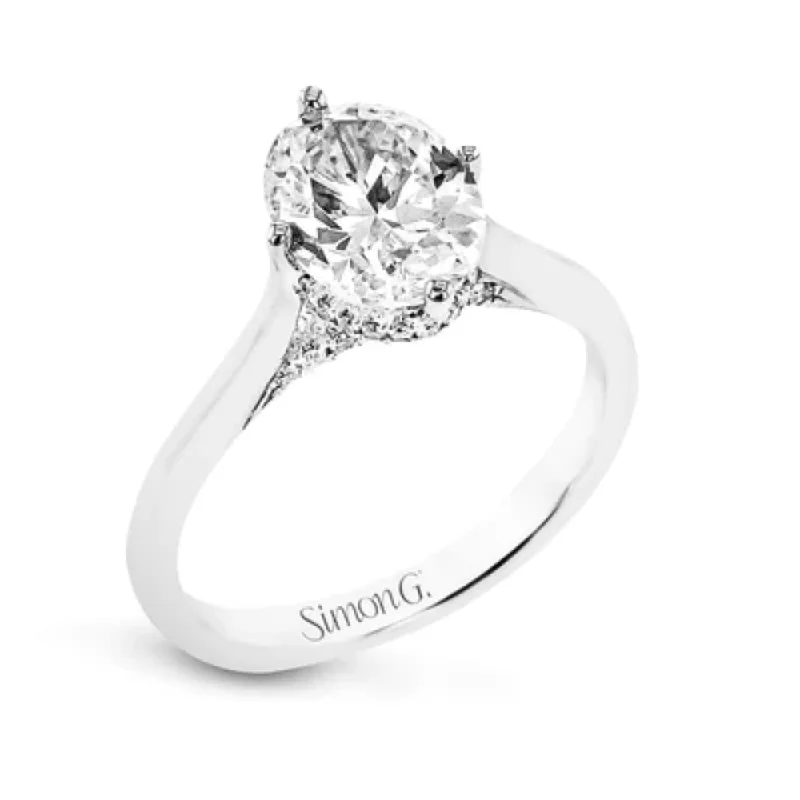 Simon G. 18k Oval-Cut Hidden Halo Engagment Ring with Diamonds