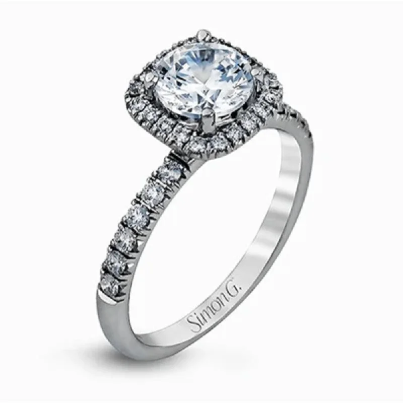 Simon G. 18k Round-Cut Halo Engagement Ring with Diamonds