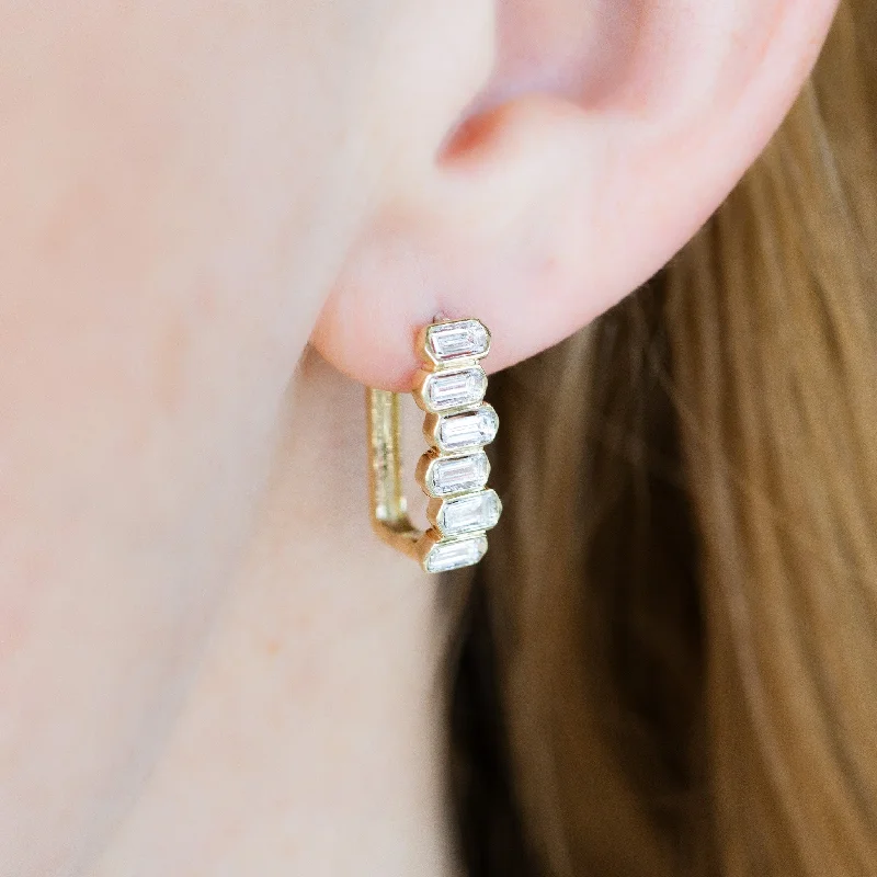 Stacked Gold Bezel Baguette Diamond Hoops