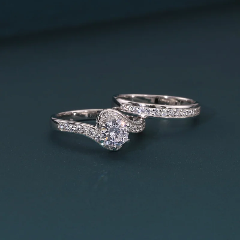 CZ Engagement Ring Set, Two Tier in Sterling Silver