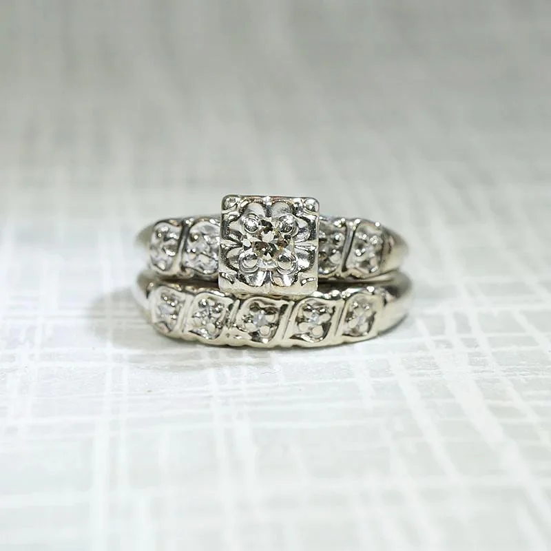 Sweet Diamond Wedding Set in White Gold