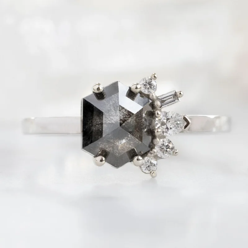 The Cluster Ring | 1.25ct Hexagon Black Diamond in 14K White Gold