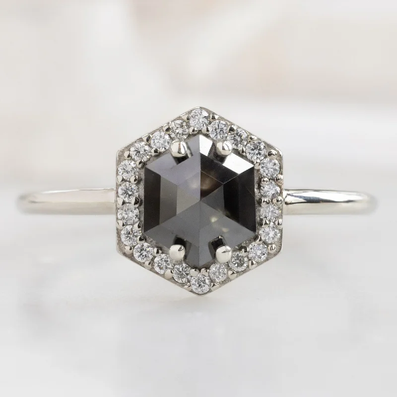 The Dahlia Ring | 1.38ct Hexagon Black Diamond in 14K White Gold