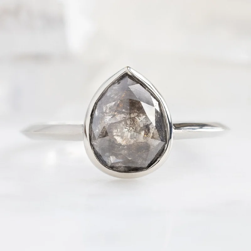 The Hazel Ring | 1.52ct Pear Black Diamond in 14K White Gold