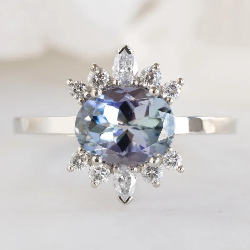 The Lotus Ring | 1.45ct Oval Tanzanite in 14K White Gold