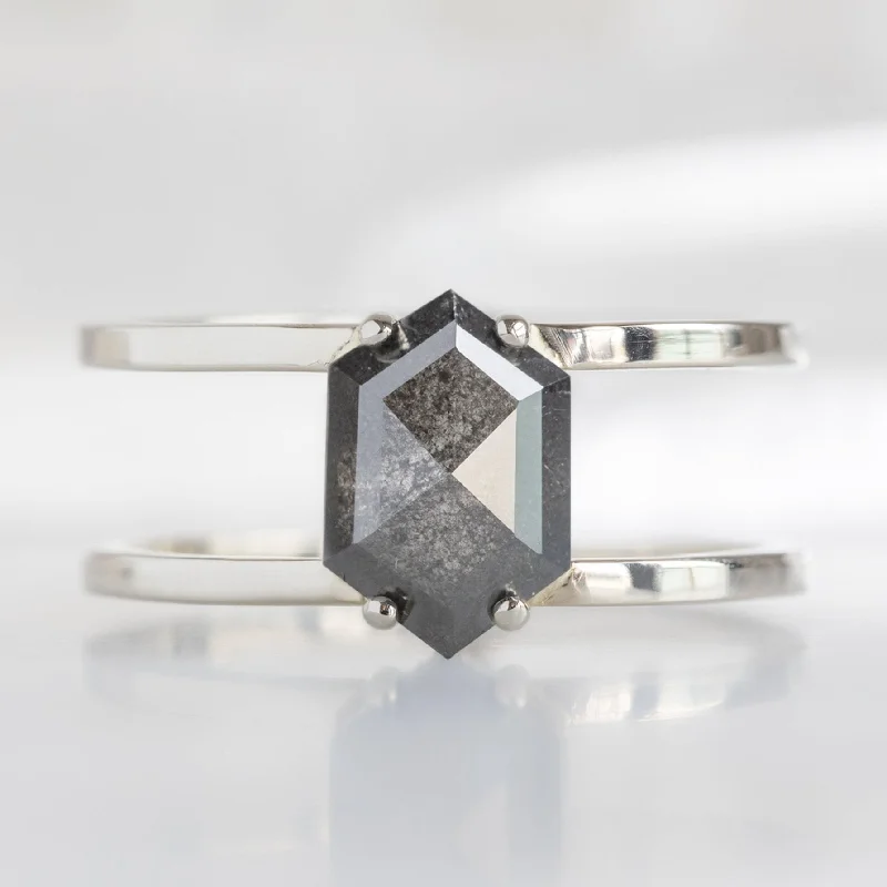 The Poppy Ring | 1.27ct Hexagon Black Diamond in 14K White Gold