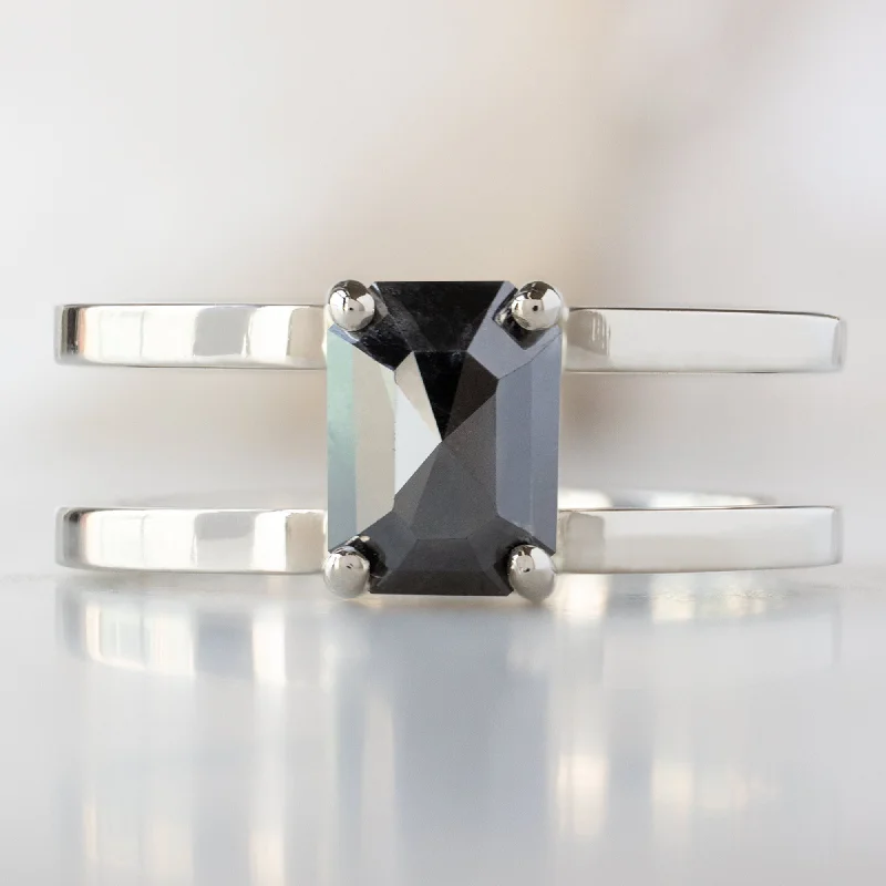 The Poppy Ring | 1.44ct Emerald Cut Black Diamond in 14K White Gold