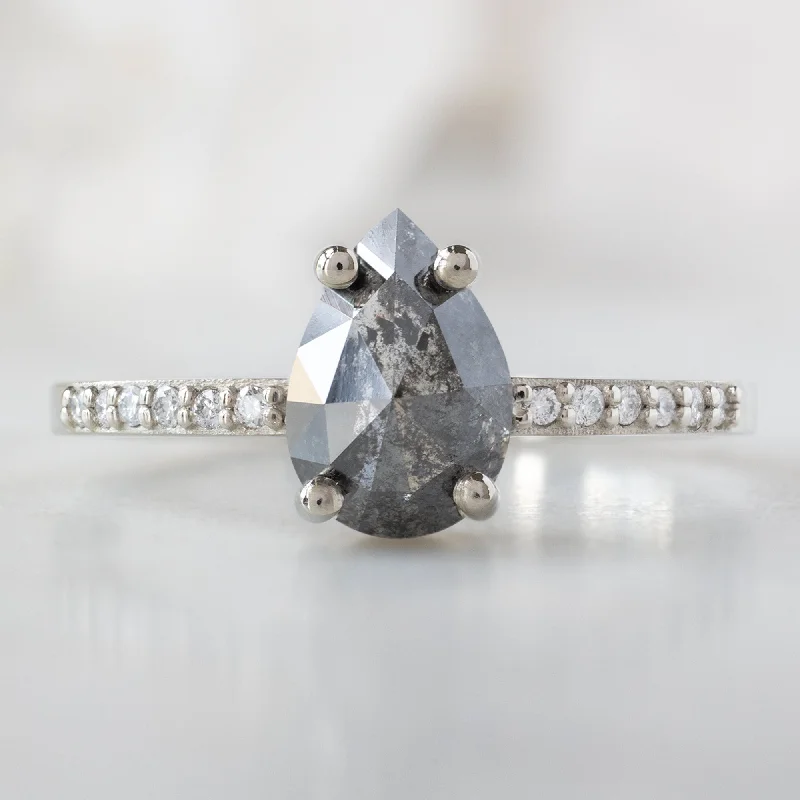 The Willow Ring | 1.32ct Pear Salt and Pepper Diamond in 14K White Gold