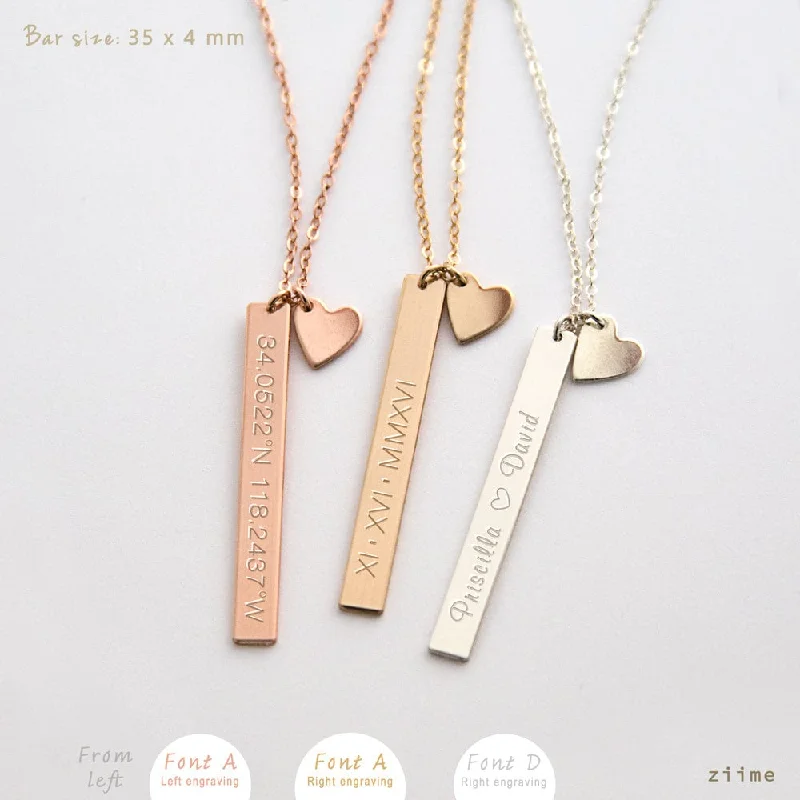 Vertical Bar Necklace, Bar Drop, Nameplate Necklace, Bridesmaid Gift, Unisex, Gold Filled, Silver SN0011