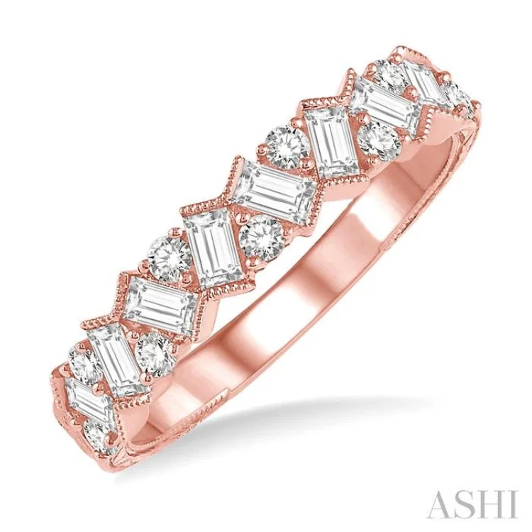 5/8 Ctw Zigzag Baguette and Round Cut Diamond Ring in 14K Rose Gold