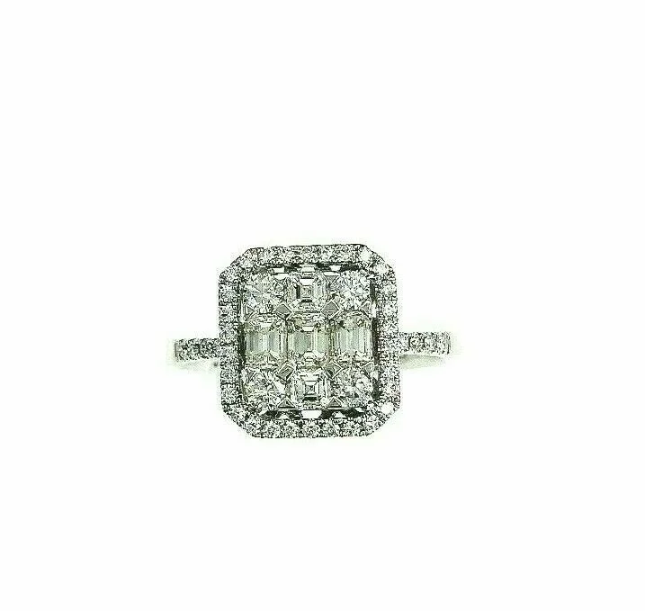 1.03 Carats Diamond Halo Wedding/ Anniversary 18K White Gold Center 2 Carat Size