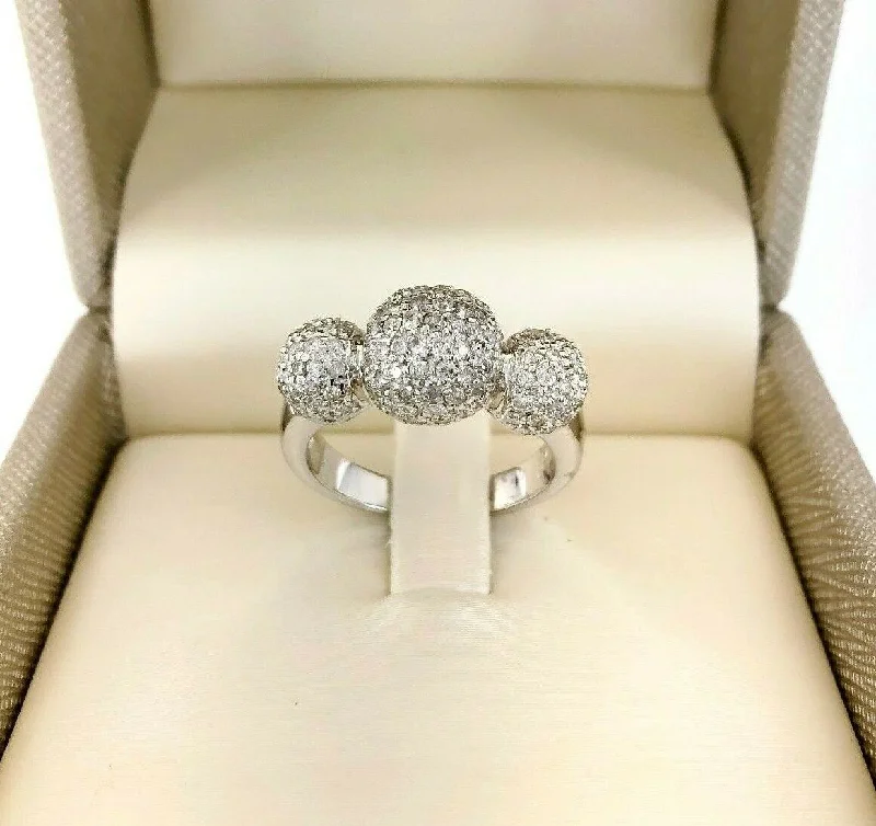 1.12 Carat t.w Puffed Ball Diamond Pave Wedding/Anniversary Ring 18K White Gold