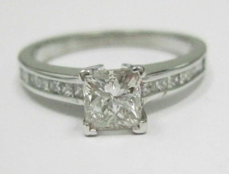 1.23 TCW Princess Cut Diamond Engagement Ring Size 7 H SI-2 14k White Gold