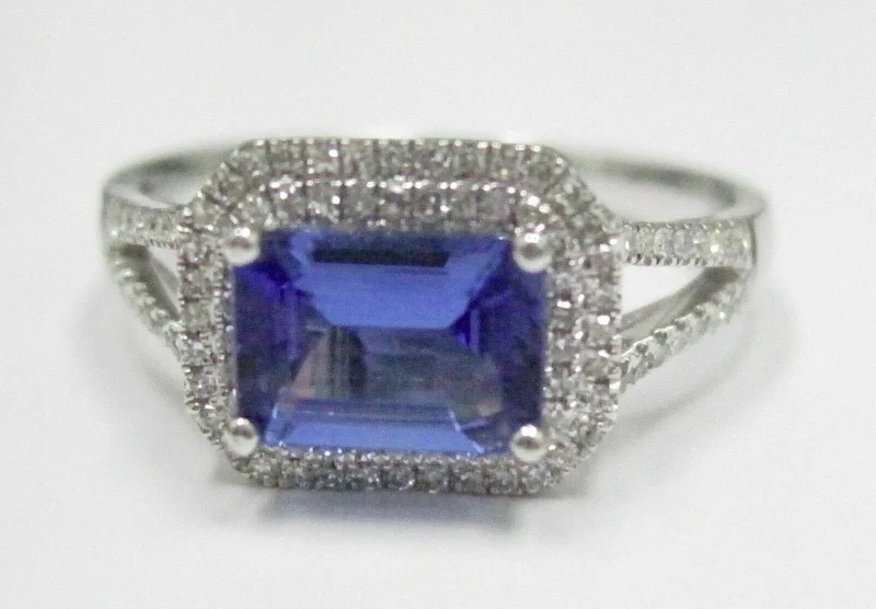 1.37 TCW Emerald Cut Tanzanite & Diamond Accents Ring Size 7 14k White Gold