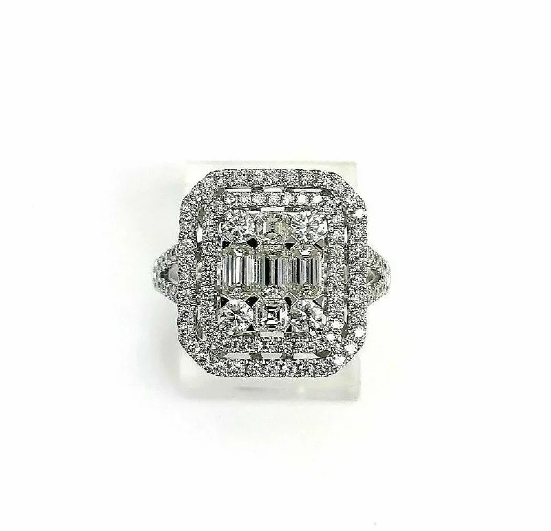 1.40 Carats Diamond Halo Wedding/ Anniversary 18K White Gold Center 3 Carat Size