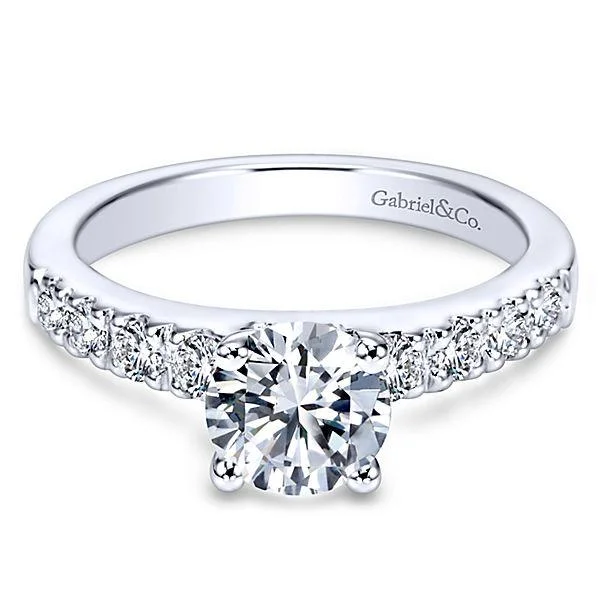 Pave Round Diamond Engagement Ring .38Cttw 14K White Gold