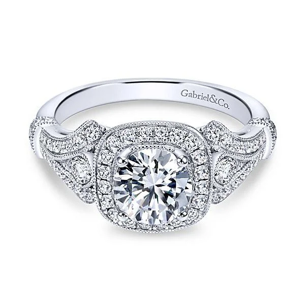 Vintage Style Halo Diamond Ring .39 Cttw 14K White Gold 308A