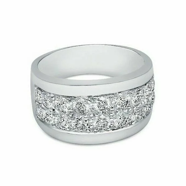 1.50 TCW Round Diamond Lines 18k White Gold Half Way Band Size 6.5