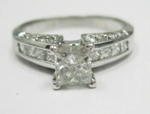 1.56 TCW Princess Cut Diamond Engagement Ring Size 6 H-I SI-2 14k White Gold