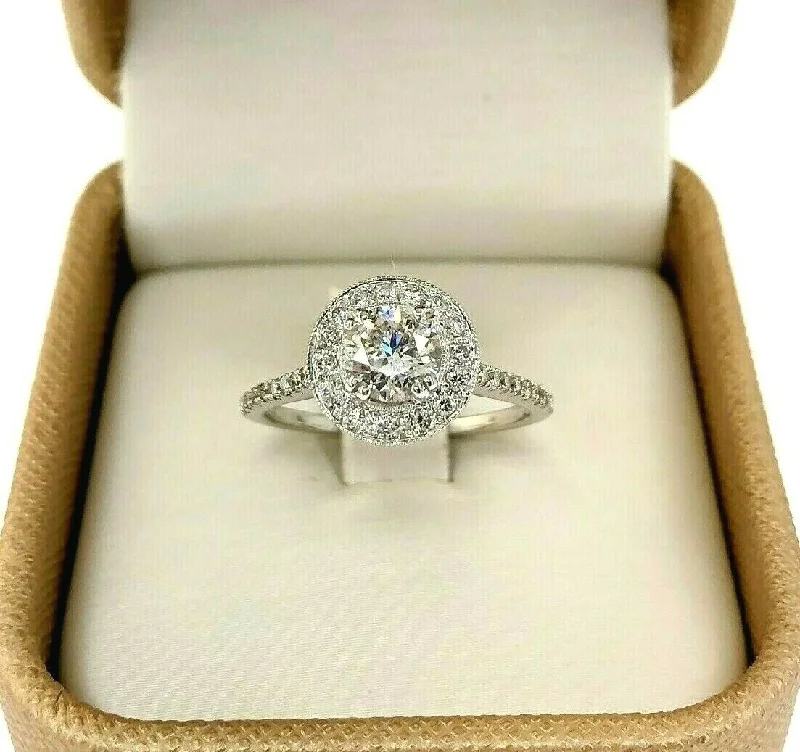 1.65 Carats t.w. Diamond Halo/Under Halo Wedding/Engagement Ring 18K White Gold