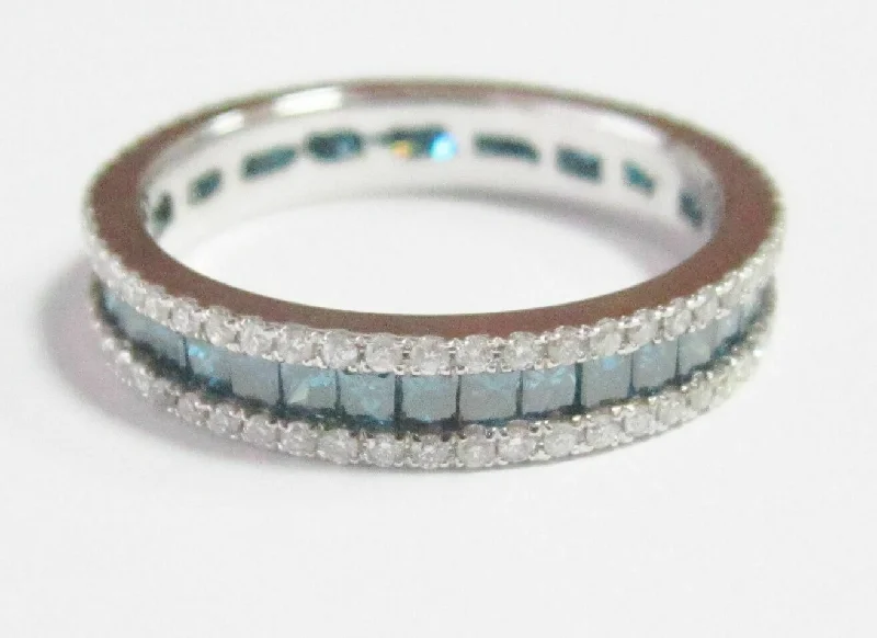 1.75 TCW Natural Round Cut Blue Diamond Eternity Ring/Band Size 6 14k White Gold