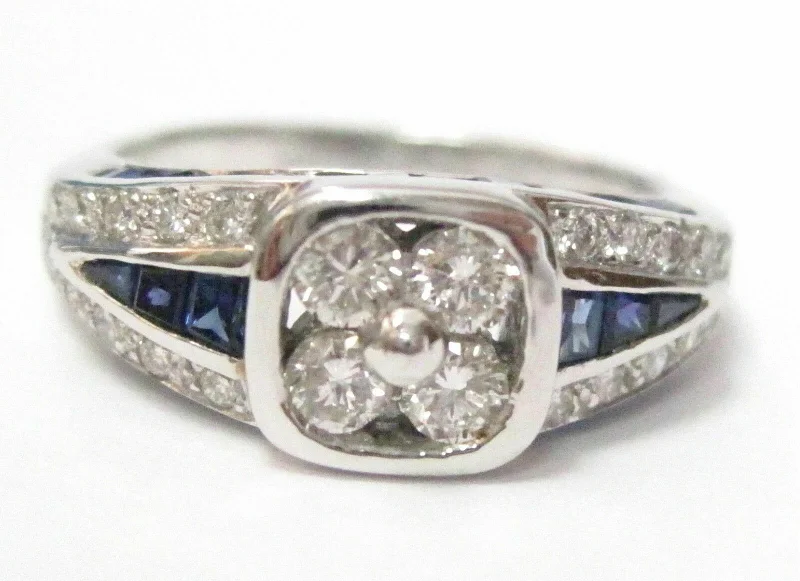 1.80 TCW Natural Blue Sapphire & Diamond Accents Ring Size 8 18kt White Gold