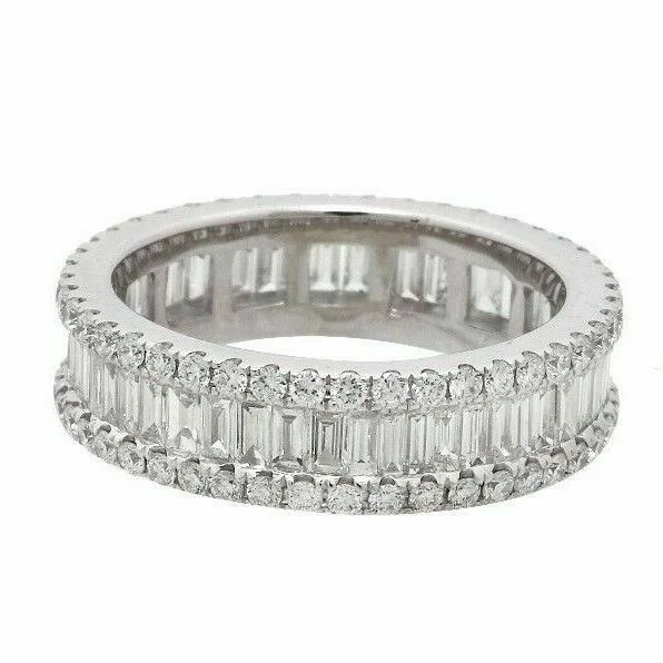 1.98 TCW Baguette & Round Diamonds Eternity Band G VS2 Size 6.5 18k White Gold