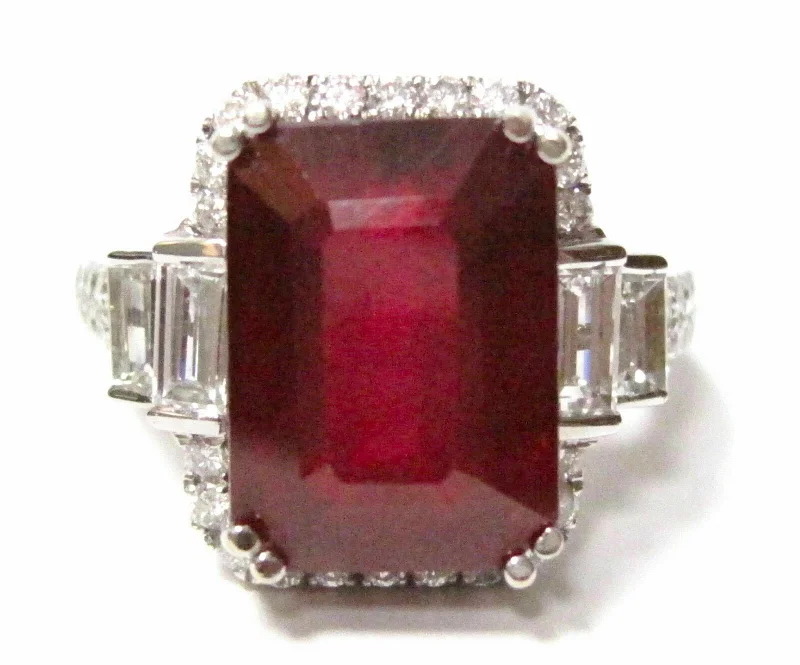 11.42 TCW Emerald Red Ruby & Round Diamond Accents Ring Size 6.5 18k White Gold