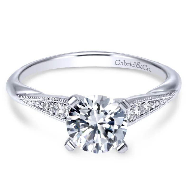 Milgrain Round Diamond Ring .08 Cttw 14K White Gold  370A