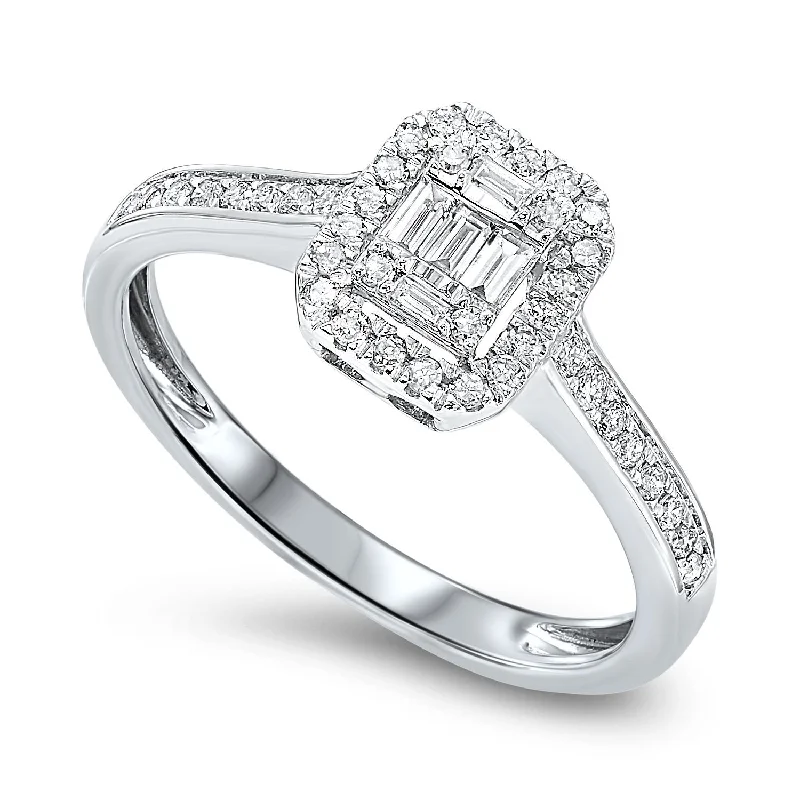 Baguette Cluster Diamond Promise Ring 1/2 Cttw 14K White Gold