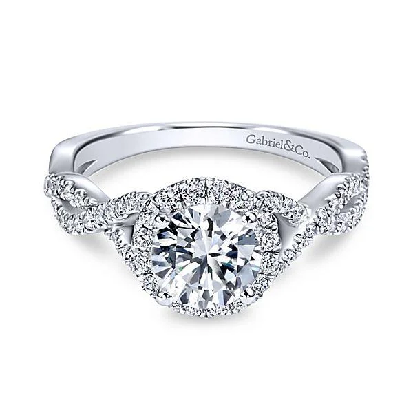 Crossover Halo Diamond Engagement Ring 14K White Gold 389A