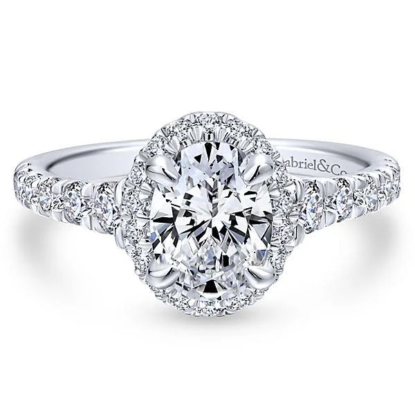 Oval Halo Diamond Ring .76 Cttw 14K White Gold