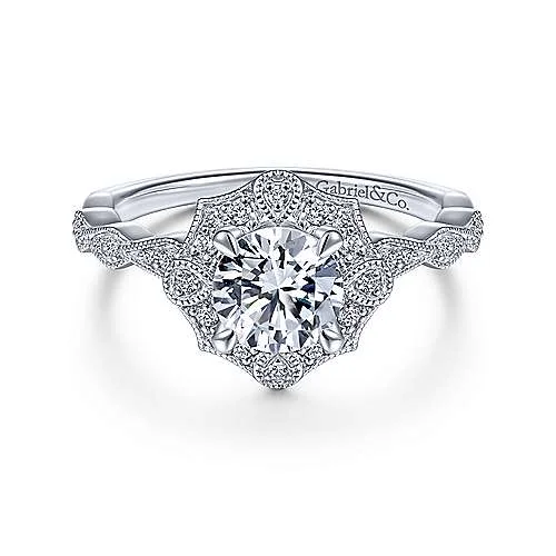 Victorian Halo Diamond Ring .18 Cttw 14k White Gold 585A