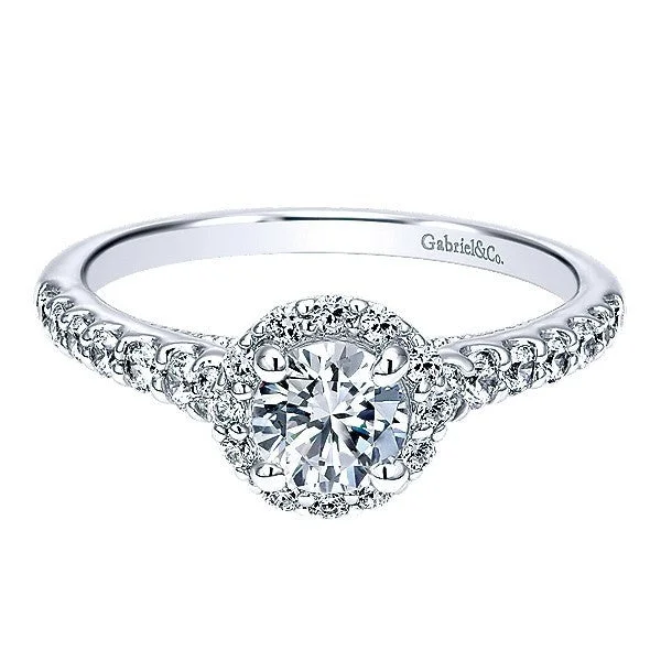 Round Halo Diamond Engagement Ring 3/4 Cttw 14K White Gold