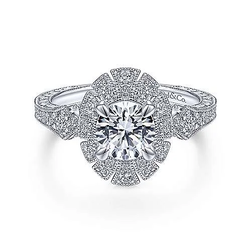 Art Deco Halo Diamond Ring .32 Cttw 14k White Gold 583A