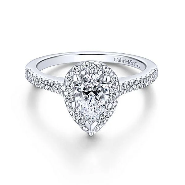 Pear Shaped Halo Diamond Engagement Ring 14K White Gold 379A