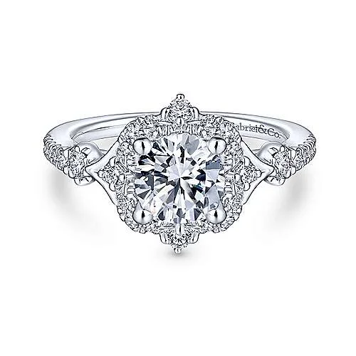 Victorian Round Halo Diamond Ring .34 Cttw 14k White Gold 581A