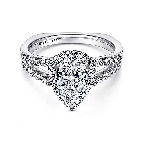 Pear Shaped Halo Diamond Engagement Ring 14K White Gold