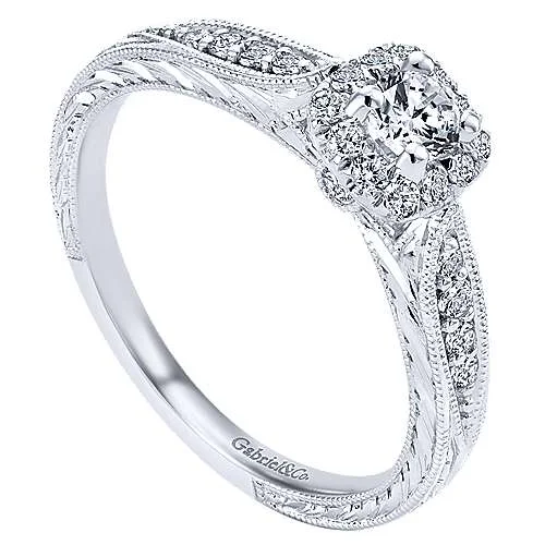 Petite Round Halo Diamond Engagement Ring 14K White Gold