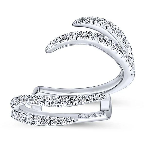 Pave Set Double Flared Diamond Wedding Band  14K White Gold