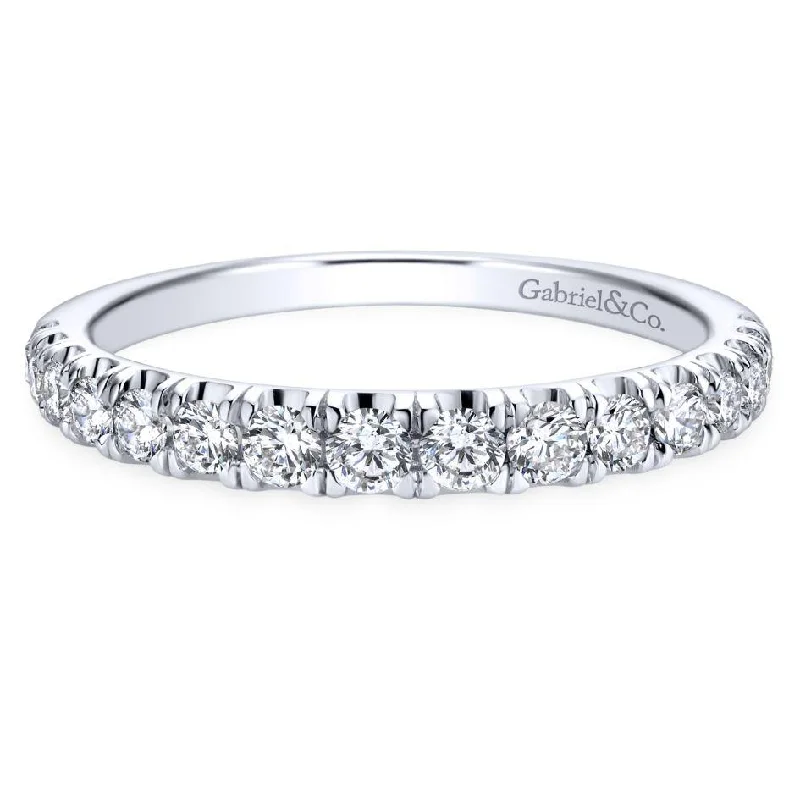 Straight Pave Graduated Diamond Wedding Band White Gold 485B