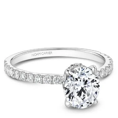 Pave Diamond Engagement Ring 14K White Gold 850A