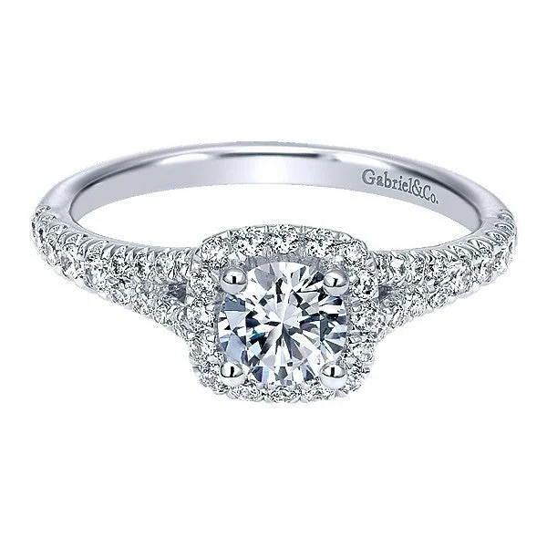 Cushion Halo Round Diamond Ring .83 Cttw 14K White Gold