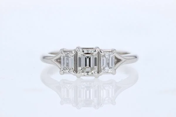 3-Stone Emerald Cut Diamond Engagement Ring 14K White Gold