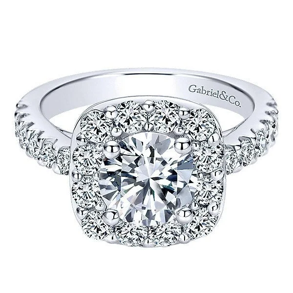 Large Pave Halo Round Diamond Ring 14K White Gold 345A