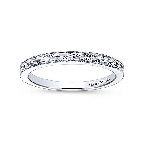 Engraved Wedding Ring 14K White Gold 220B